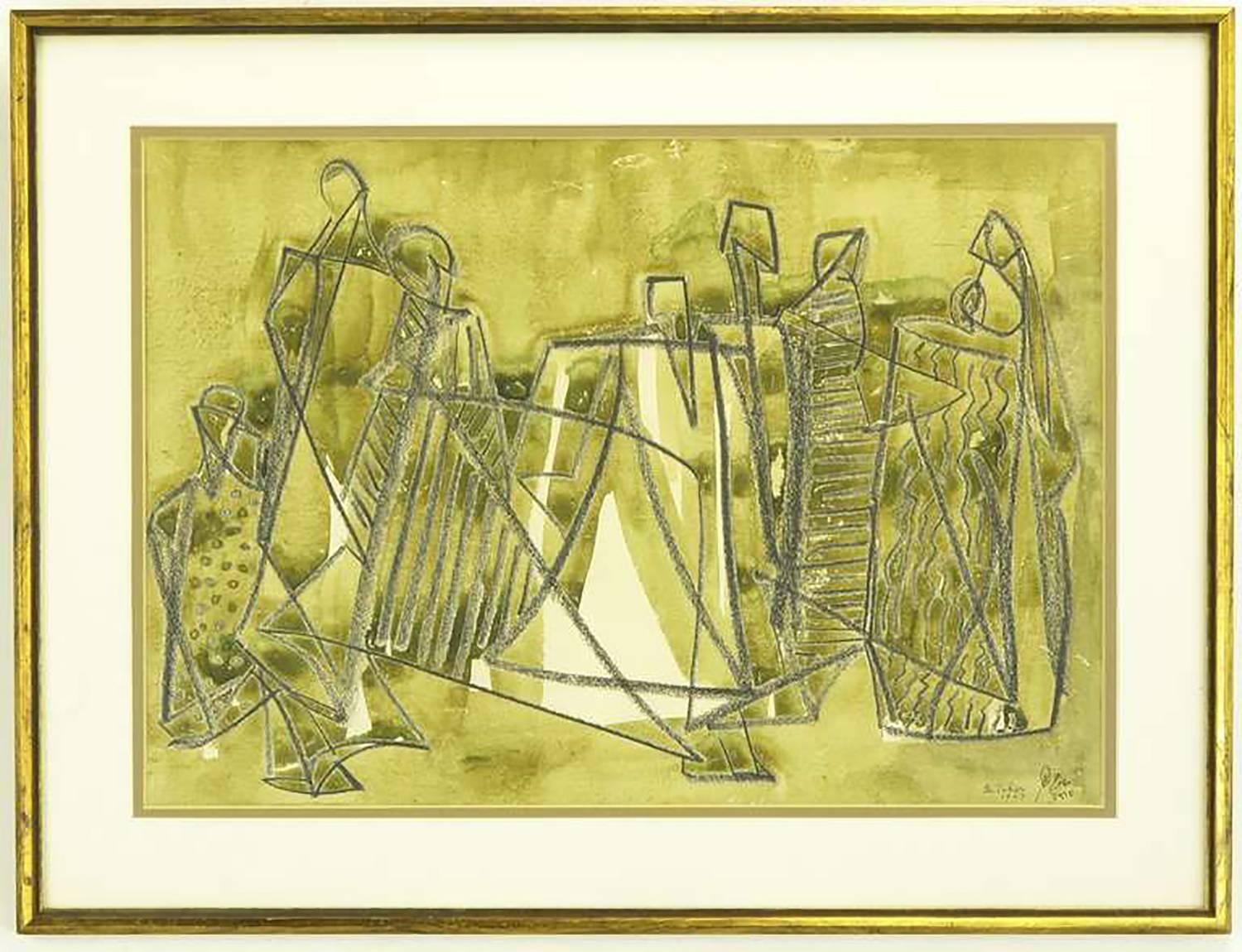 Framed water color by famed Egyptian painter Salah Taher (1911-2007). Salah Taher (Arabic: صلاح طاهر‎) was a prominent Egyptian painter. Born on May 12, 1911, in Cairo, he joined and graduated from Faculty of Fine Arts, now part of Helwan