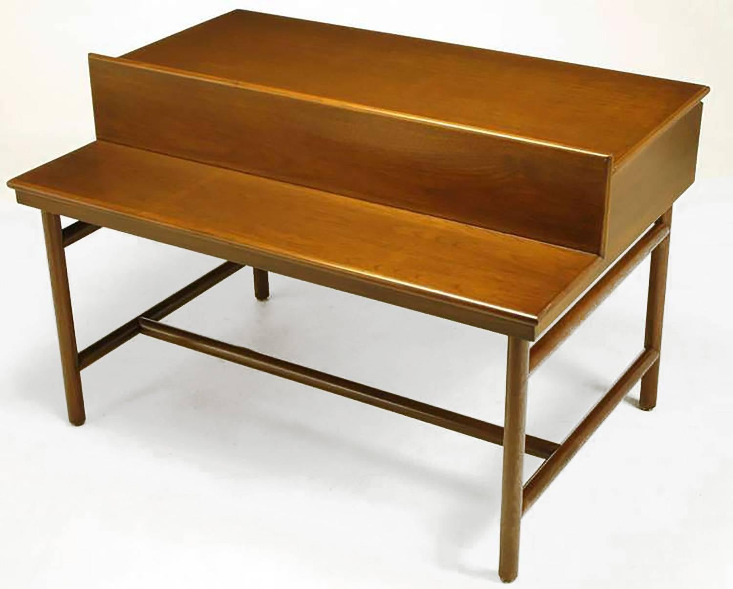 Mid-Century Modern William Pahlmann Four-Drawer Walnut Desk with Integral Bookshelf For Sale