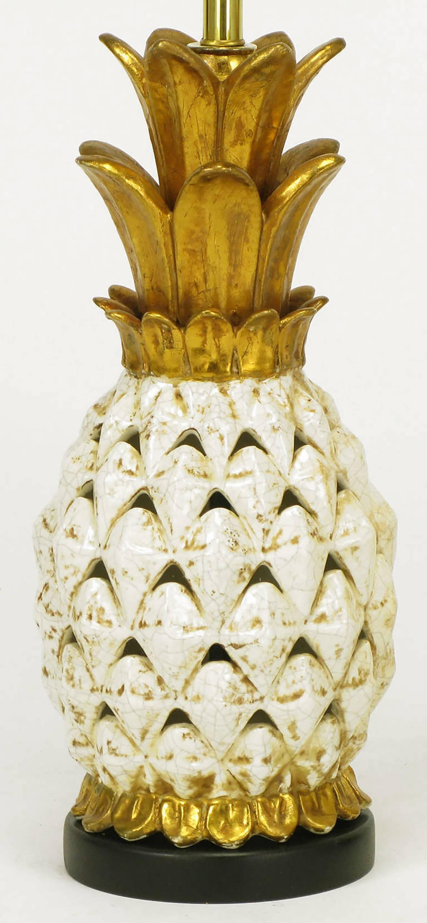 American Pair Reticulated Pottery Pineapple-Form Table Lamps