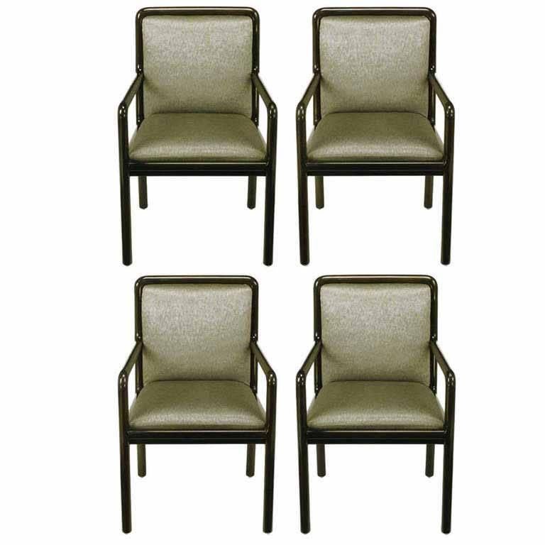 Four Martin Brattrud Ebonized and Upholstered Armchairs