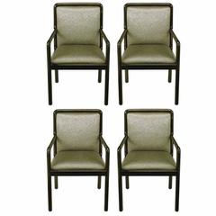 Vintage Four Martin Brattrud Ebonized and Upholstered Armchairs