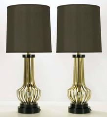 Pair of Rembrandt Brass Open Rib Table Lamps with Crystal Ball Centres