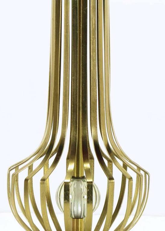 Mid-20th Century Pair of Rembrandt Brass Open Rib Table Lamps with Crystal Ball Centres For Sale