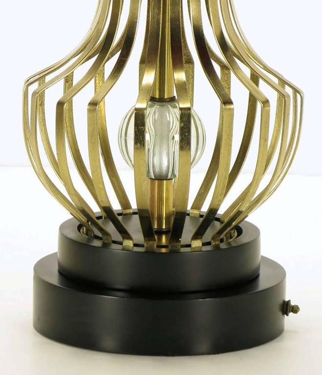 Metal Pair of Rembrandt Brass Open Rib Table Lamps with Crystal Ball Centres For Sale