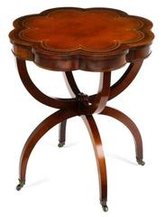 Elegant 1940s Mahogany Spider Leg End Tables with Tooled Leather Top