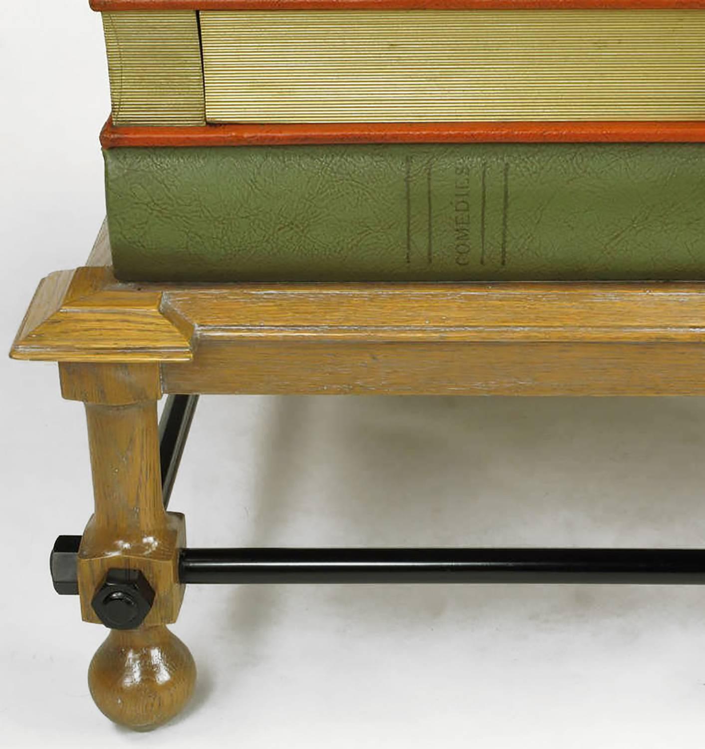 Metal Pair of Rare John Dickinson Stacked Books End Tables For Sale