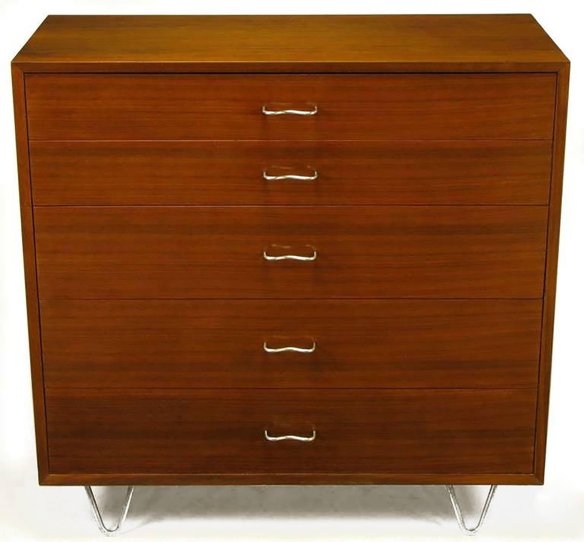 Mid-Century Modern Five-Drawer Ribbon Mahogany Tall Dresser by George Nelson for Herman Miller For Sale