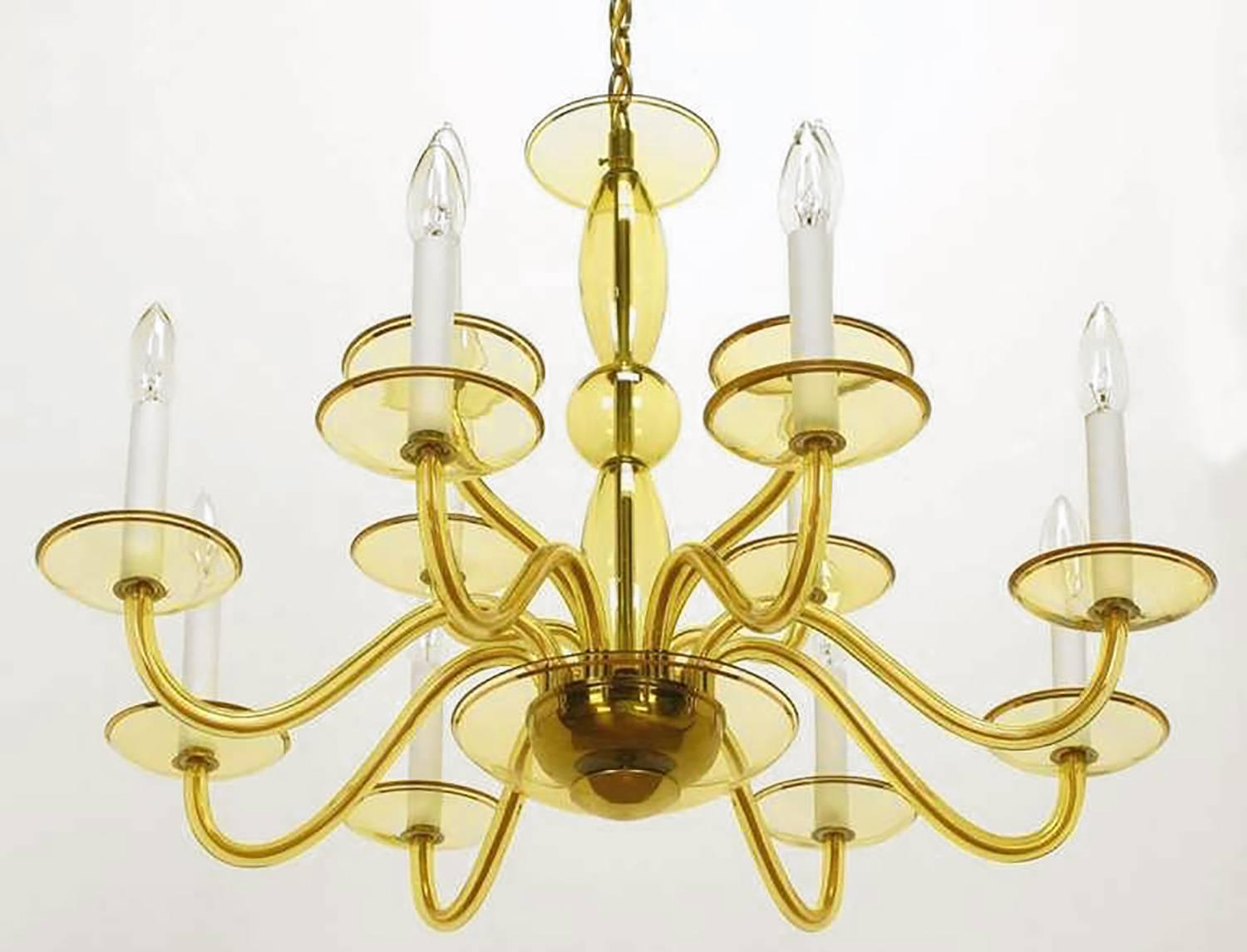 Italian 1940s Twelve-Arm Murano Deep Champagne Glass Chandelier