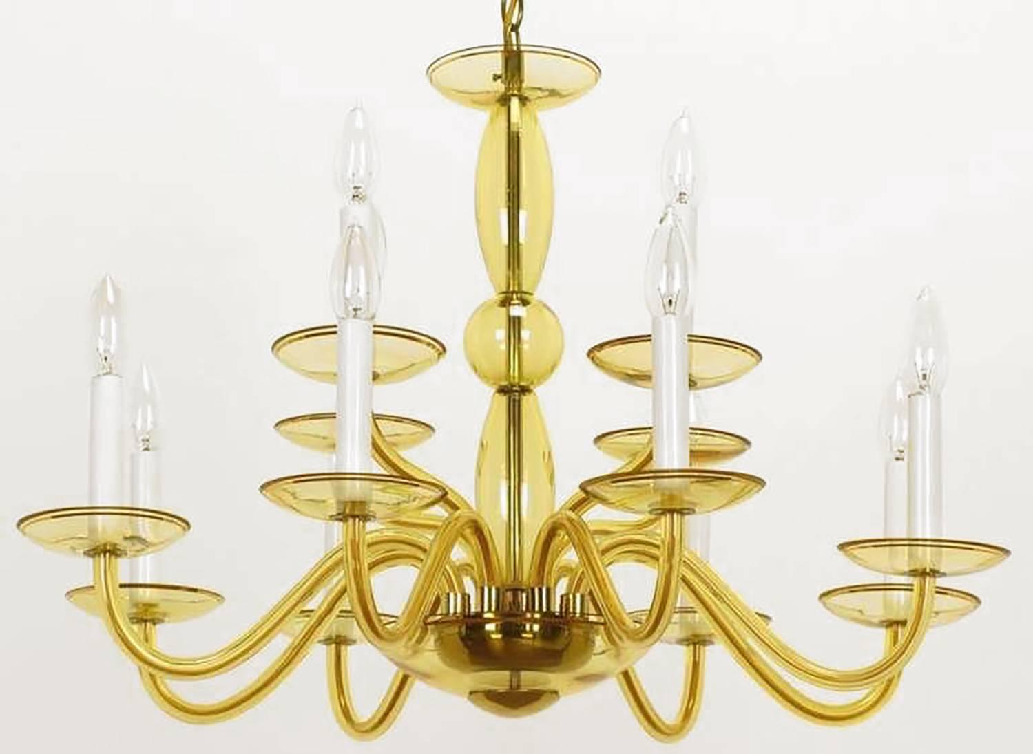 Mid-20th Century 1940s Twelve-Arm Murano Deep Champagne Glass Chandelier