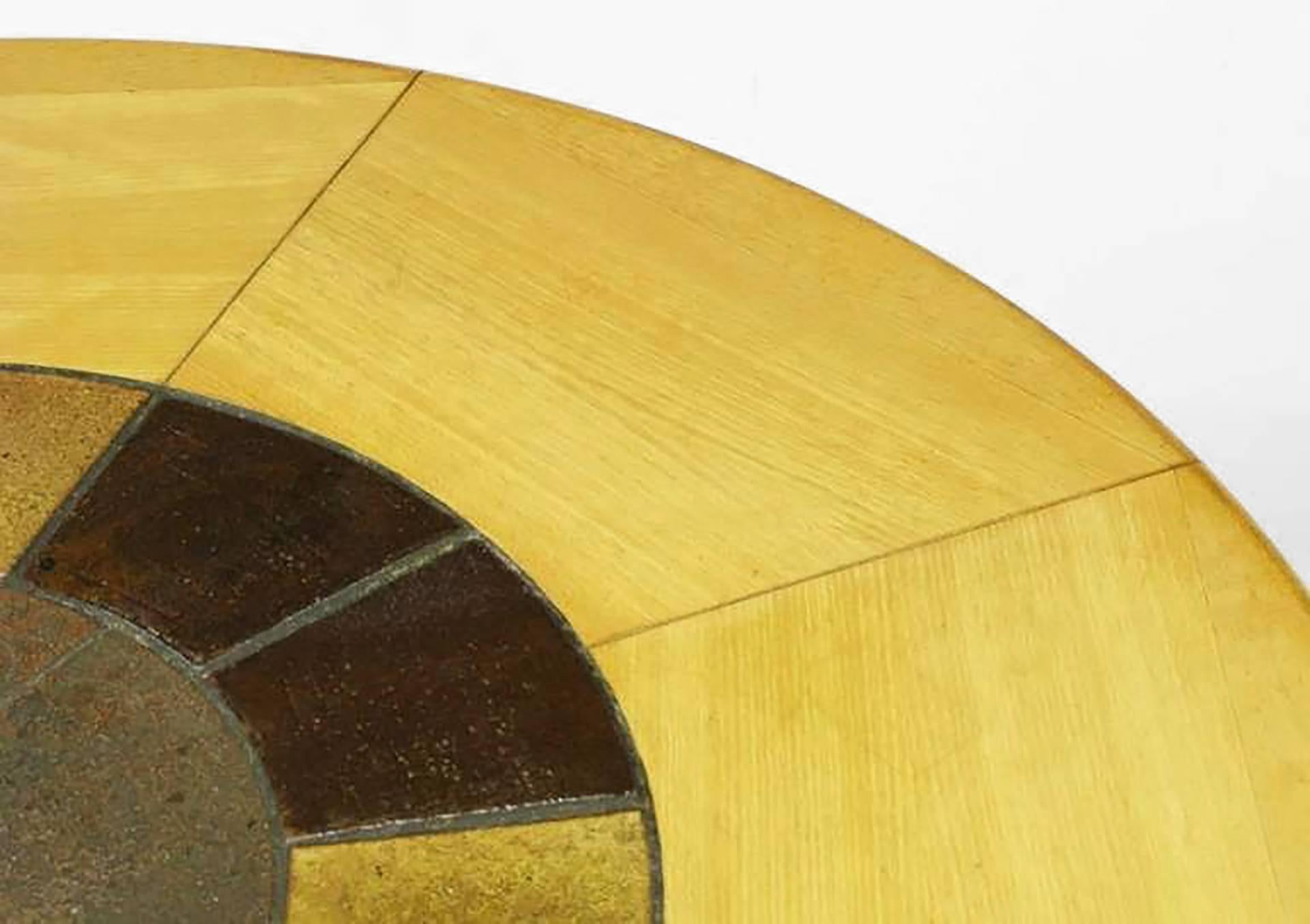 Mid-Century Modern Round Inset Tile and Rift Cut Birch Y-Leg Scandinavian Dining Table For Sale