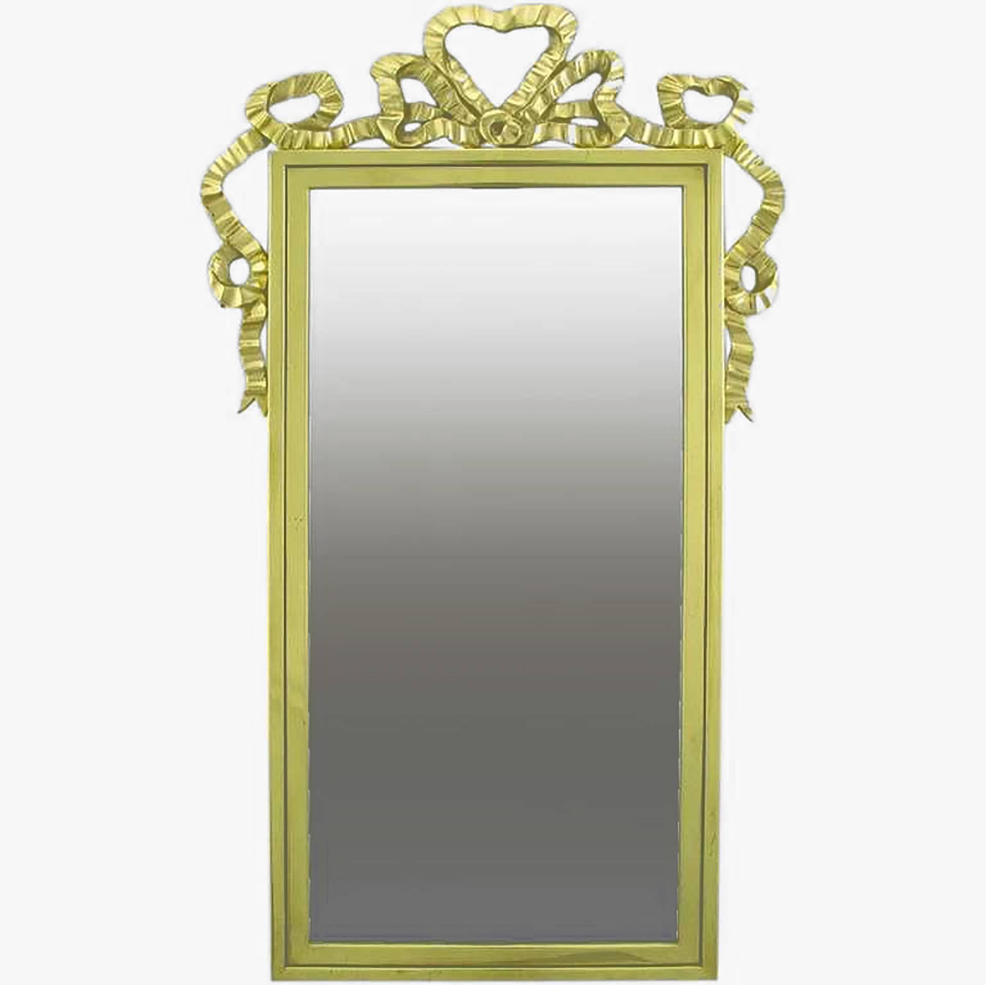 Brass Wall Mirror with Solid Brass Ribbon Swag For Sale 1