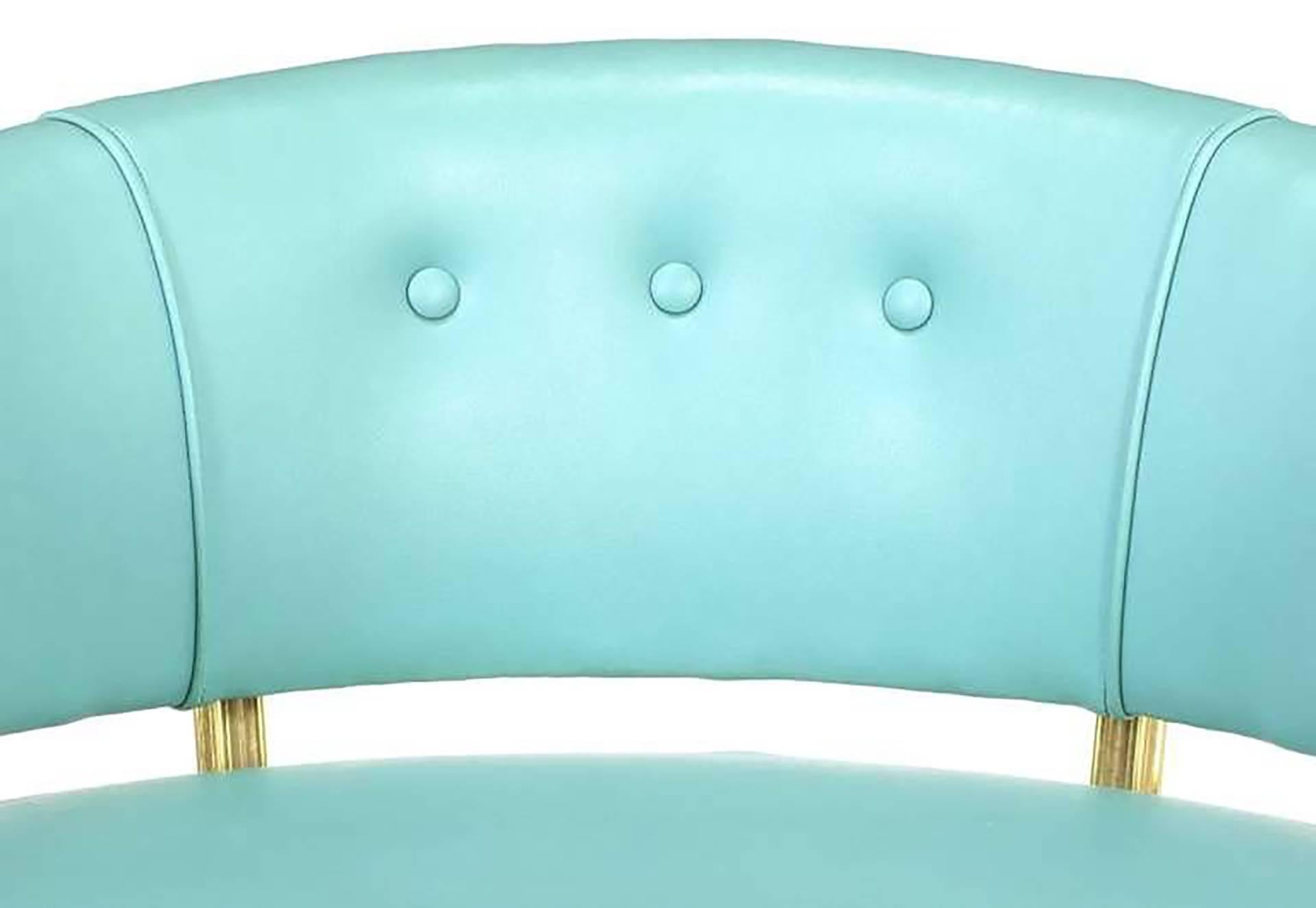 Anodized Four John Van Koert Cymbal Collection Gold and Tiffany Blue Lounge Chairs