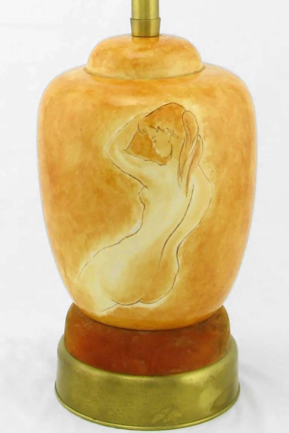 Mid-20th Century Pair of Sèvres Porcelain Hand-Painted Female Nude Table Lamps For Sale