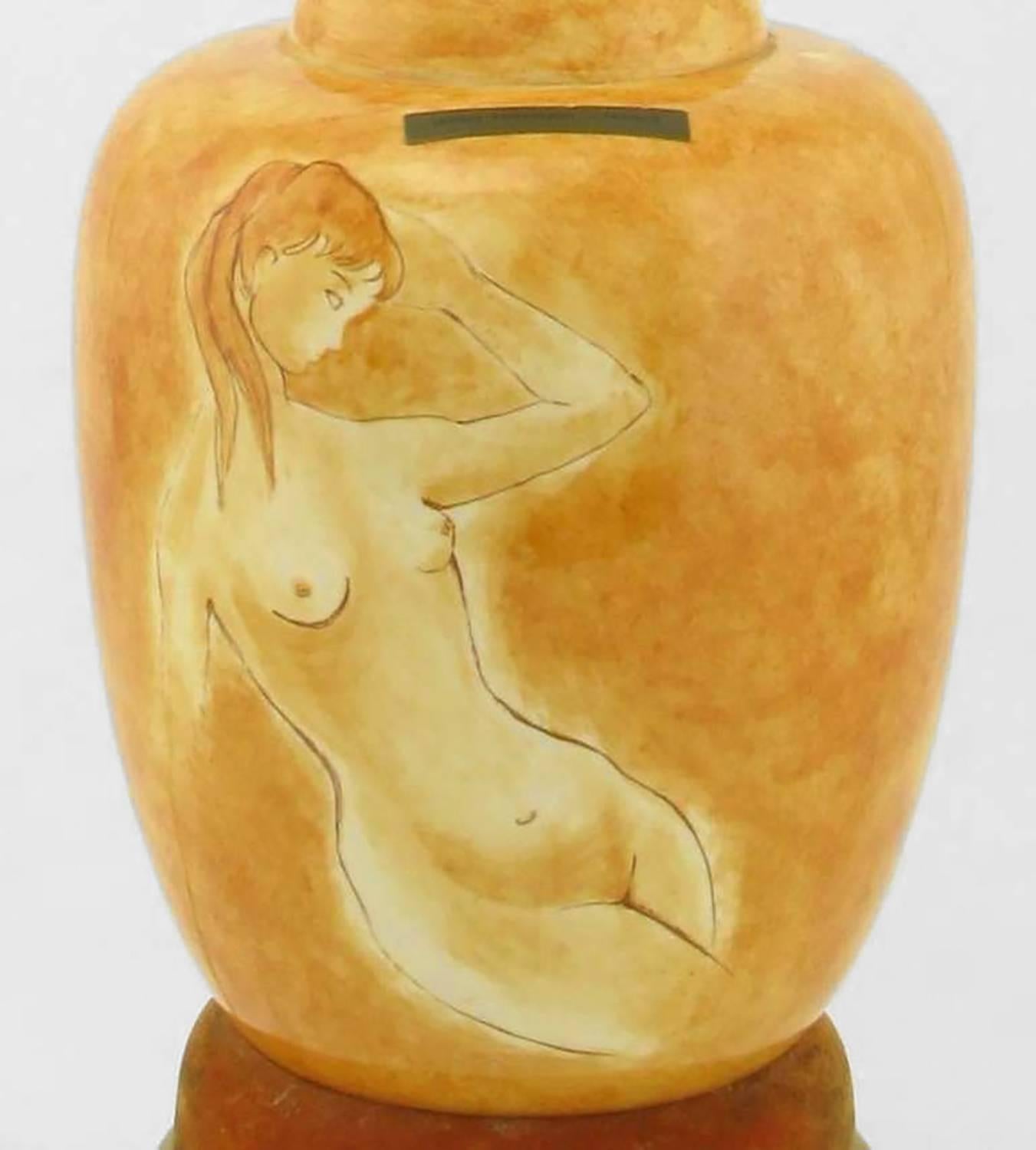 Velvet Pair of Sèvres Porcelain Hand-Painted Female Nude Table Lamps For Sale