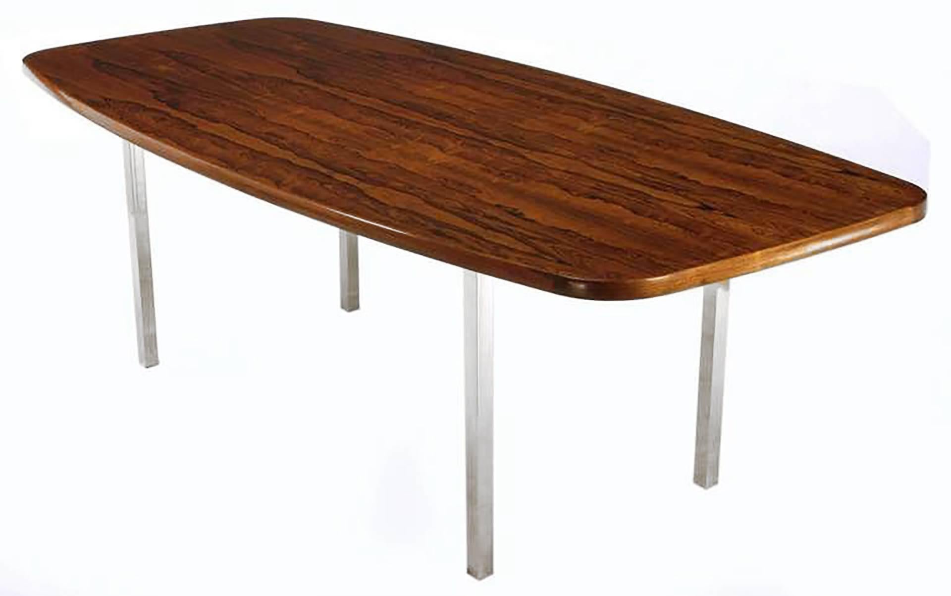 Mid-Century Modern Dunbar Rosewood Dining Table with Polished Stainless Steel Base For Sale