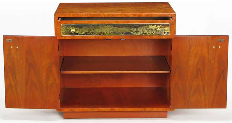 Rare Mastercraft Rare Mastercraft Tangerine Burl Amboyna Nightstands with Acid Etch ...