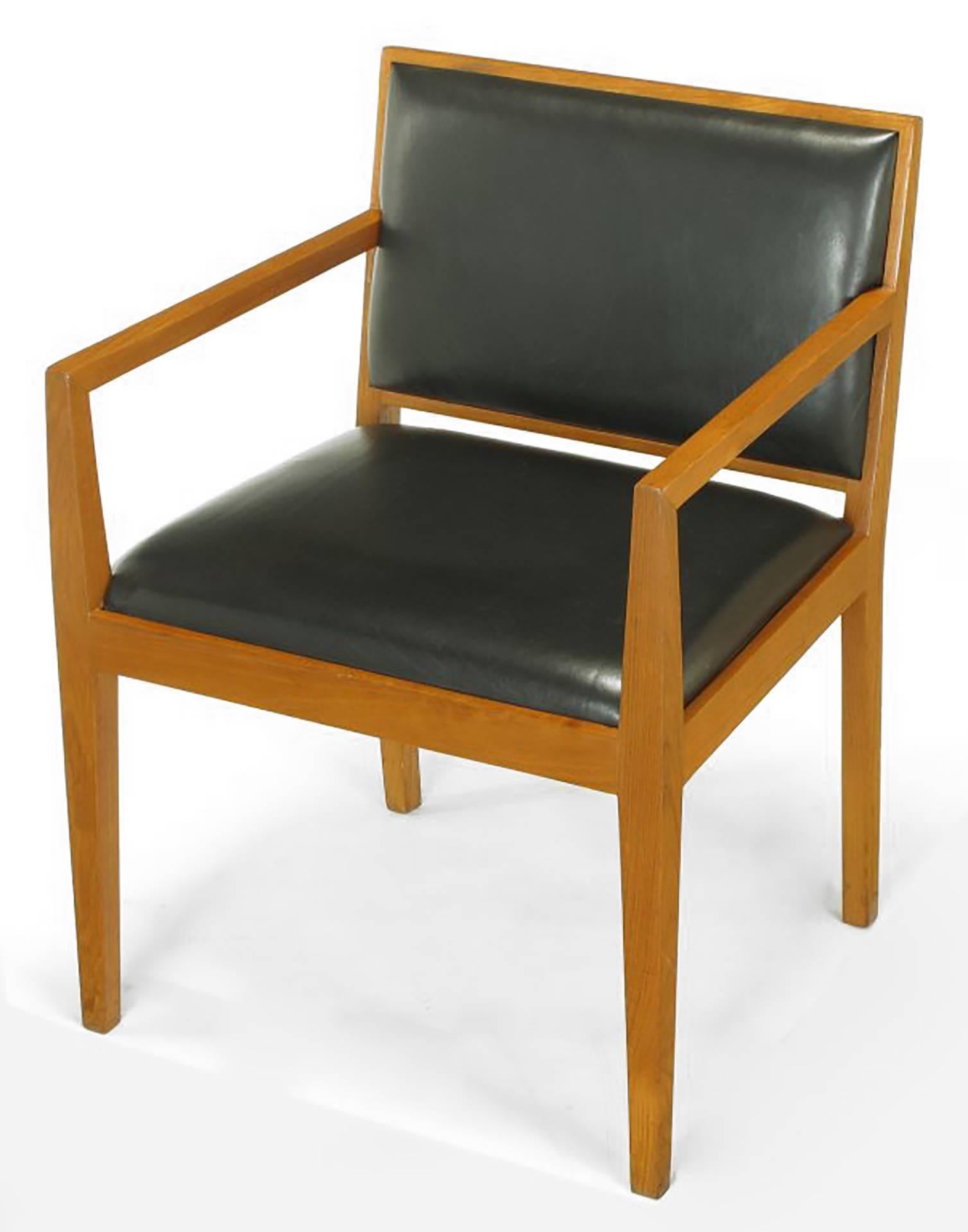 Mid-Century Modern Four Interior Crafts Ash and Leather Armchairs For Sale