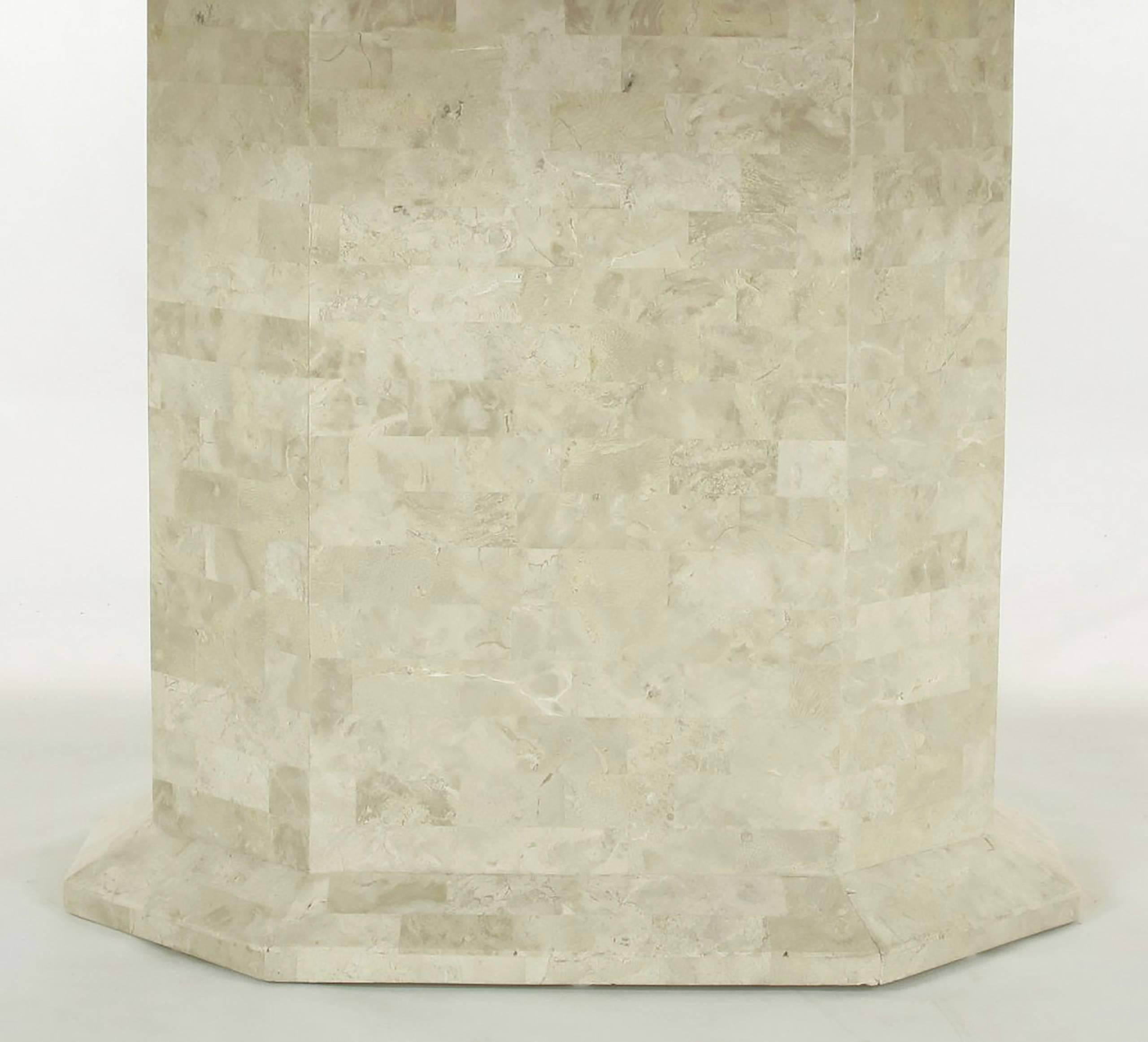 Art Deco Robert Marcius Tessellated Fossil Stone and Rouge Marble Pedestal Dining Table