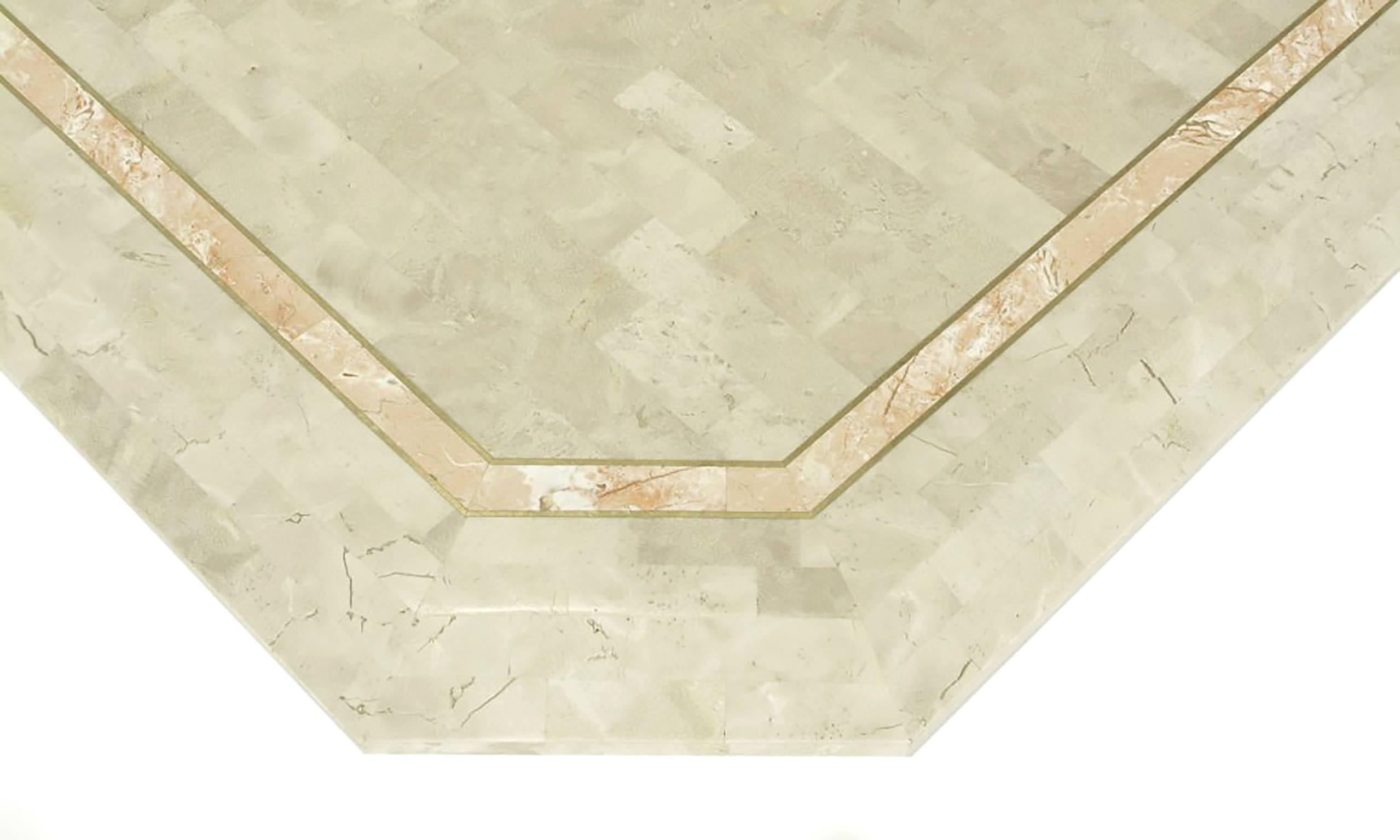 Philippine Robert Marcius Tessellated Fossil Stone and Rouge Marble Pedestal Dining Table