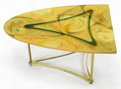 Demi-Ellipse Abstract Cast Resin and Brass Side Table