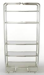 Fünfreihige Etagere aus Chromrohr und Rauchglas