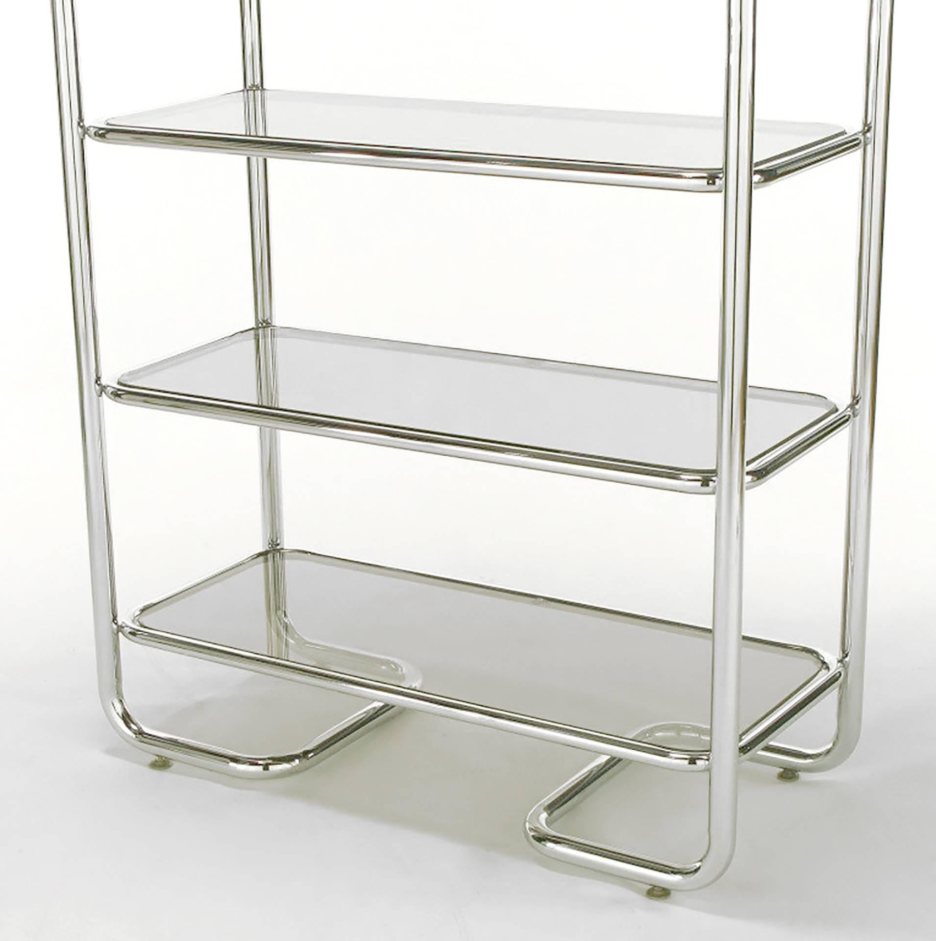 Tubular Chrome and Smoked Glass Five Shelf Etagere In Good Condition In Chicago, IL