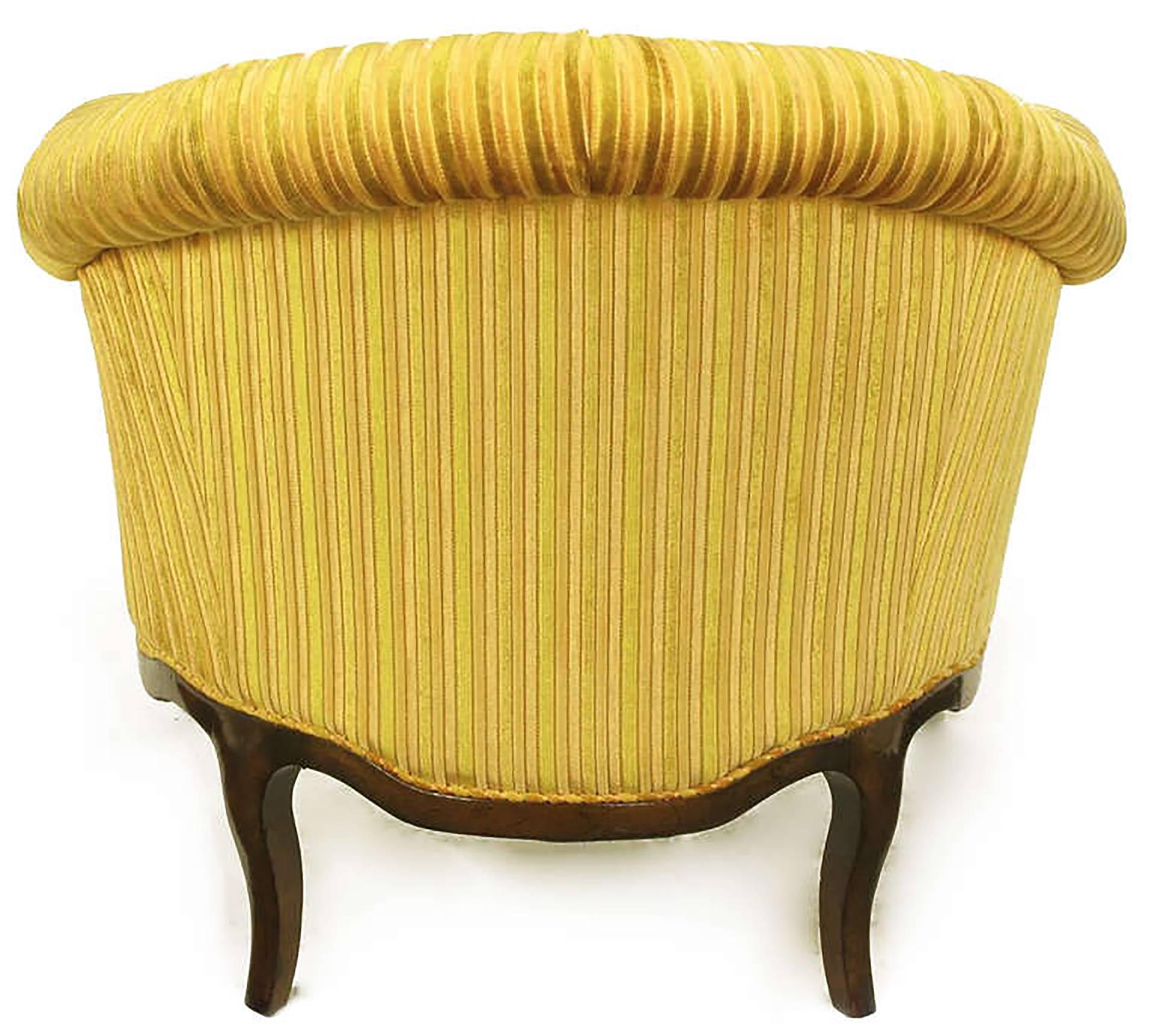 Mid-20th Century Elegant Pair of Interior Crafts Button-Tufted Barrel-Back Lounge Chairs
