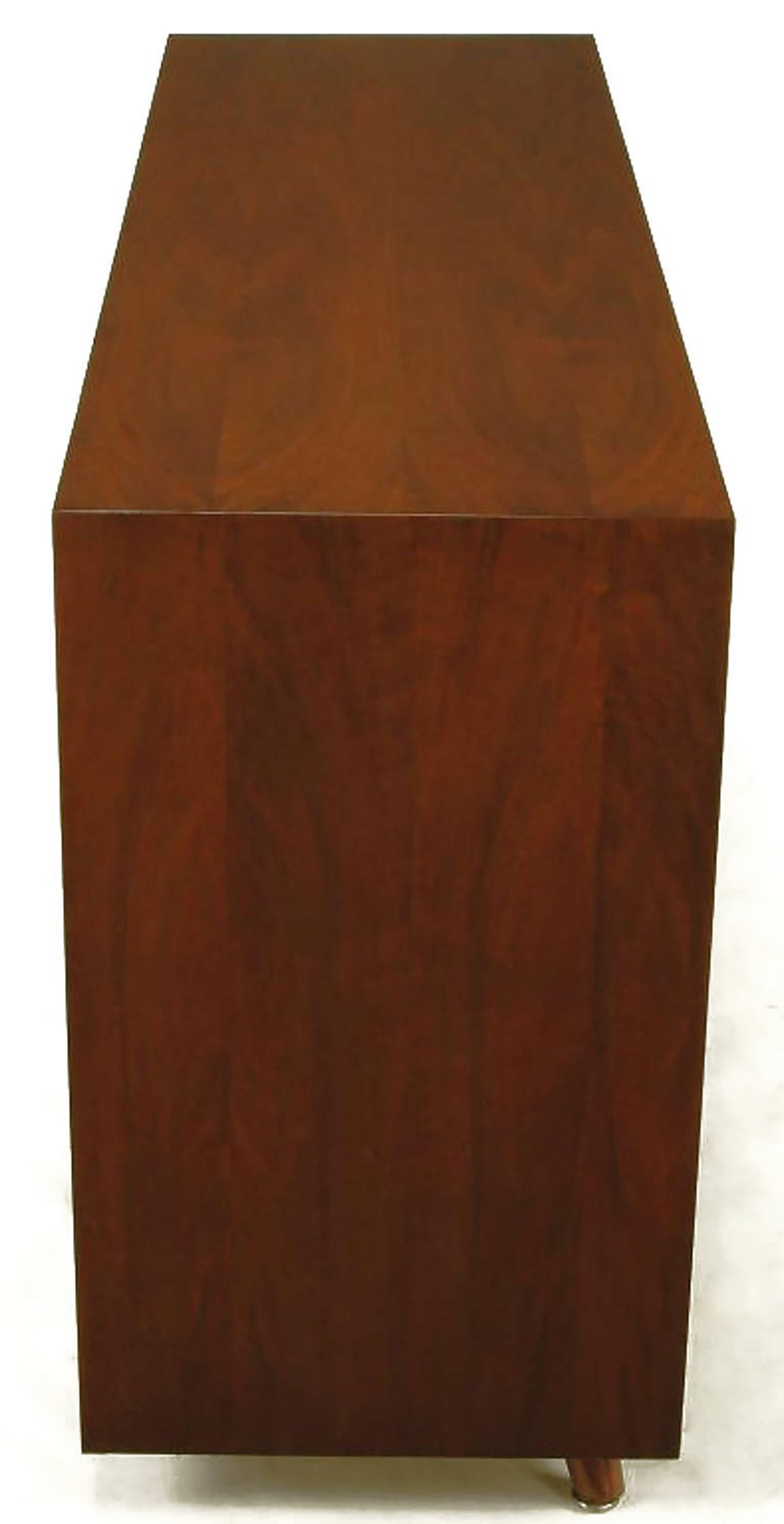 Mid-20th Century Custom Walnut and Lacquered Linen Sliding Door Nine-Drawer Cabinet For Sale