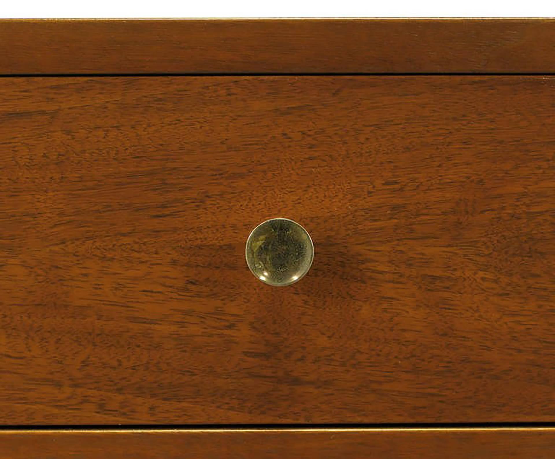 Custom Walnut and Lacquered Linen Sliding Door Nine-Drawer Cabinet For Sale 2