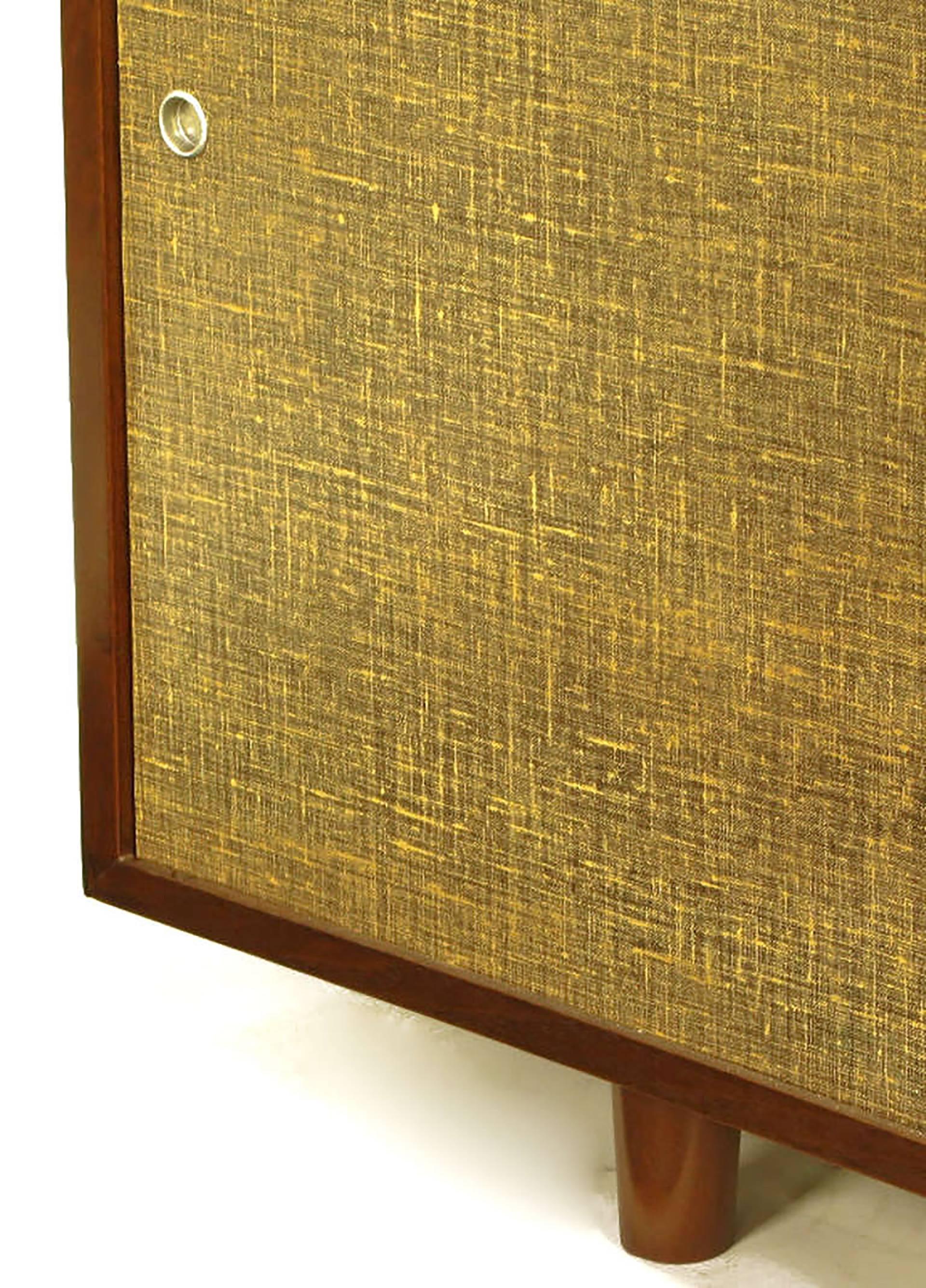 Custom Walnut and Lacquered Linen Sliding Door Nine-Drawer Cabinet For Sale 4