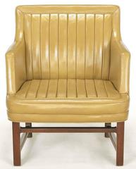 Pair of Edward Wormley "Bucket Seat" Leather and Mahogany Club Chairs