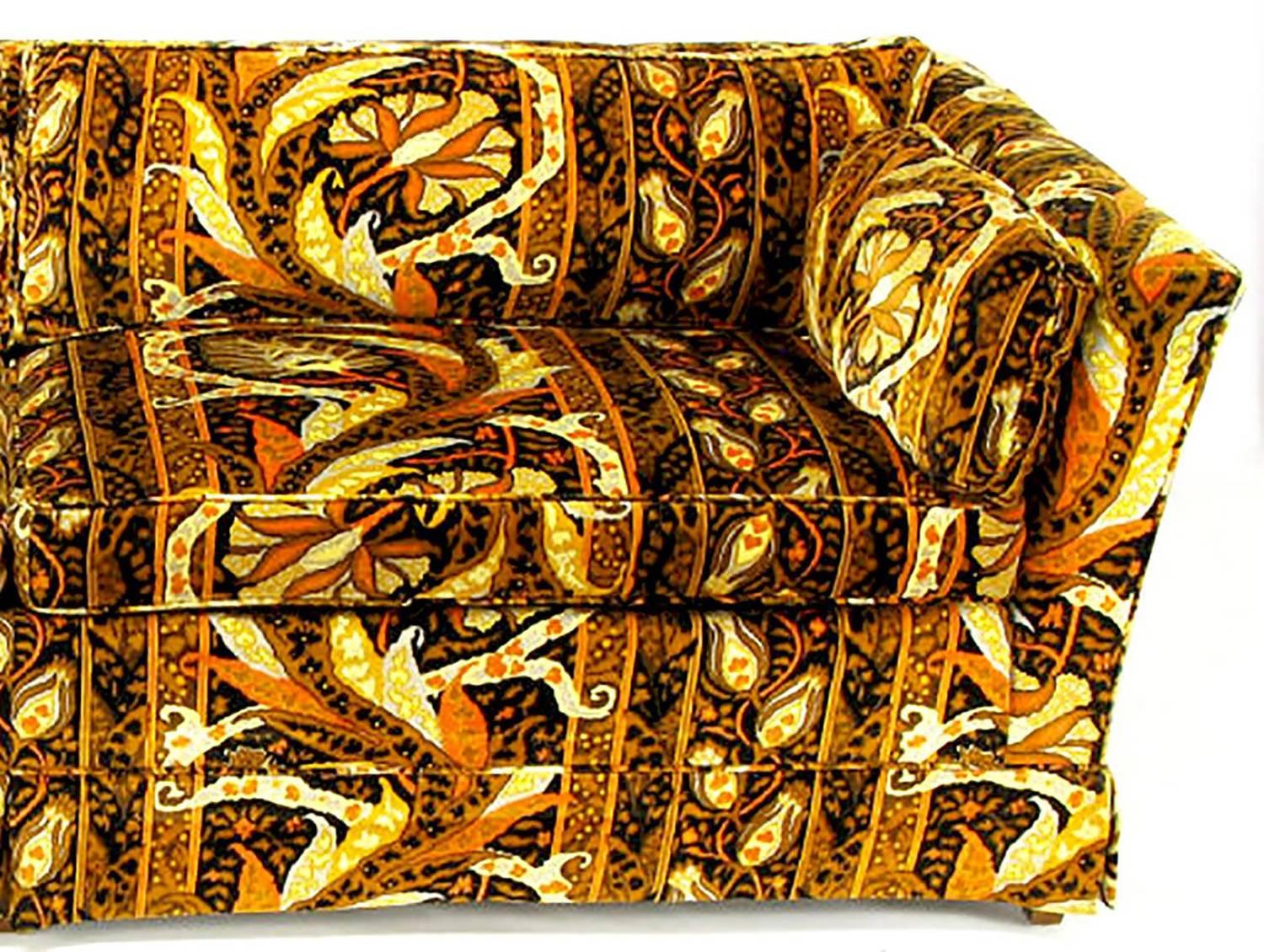 Mid-Century Modern Drexel Even Arm Tuxedo Sofa with Jack Lenor Larsen Style Fabric