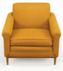 Rolled Arm Lounge Chair & Ottoman in Amber Wool