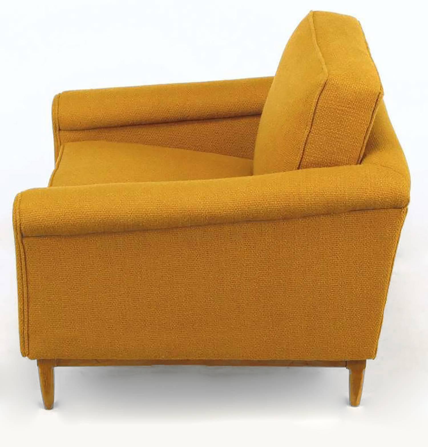 American Rolled Arm Lounge Chair & Ottoman in Amber Wool For Sale