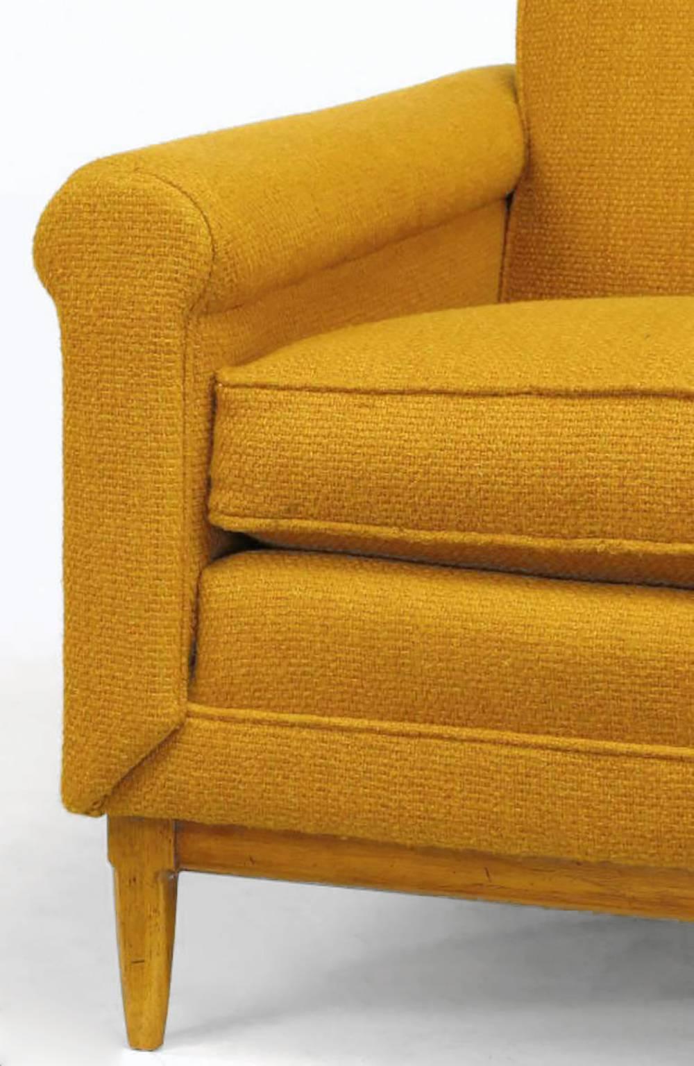 Rolled Arm Lounge Chair & Ottoman in Amber Wool For Sale 1