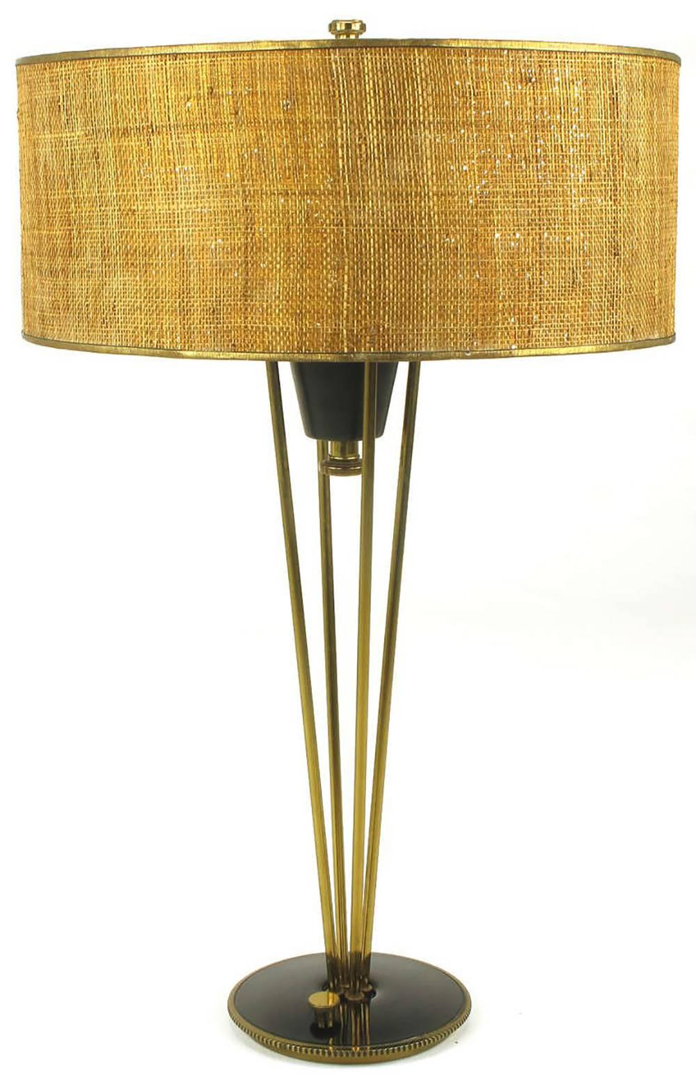 Mid-Century moderno Rara lampada da tavolo a sospensione in ottone e lacca nera Stiffel degli anni '50 in vendita