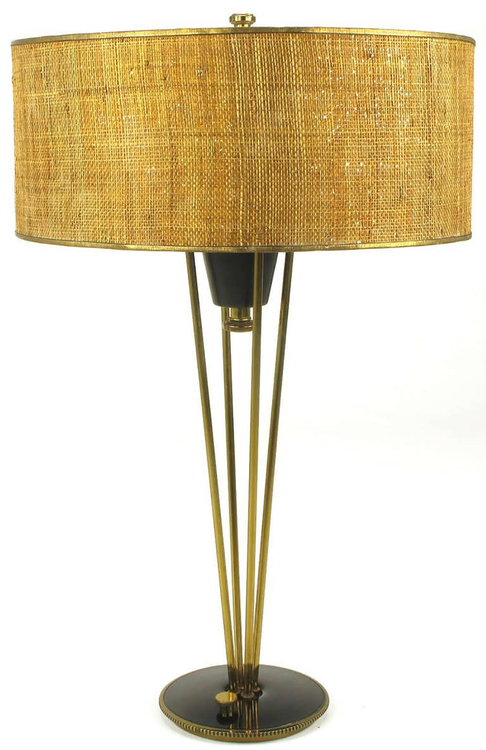 Mid-Century Modern Rare lampe de bureau à suspension Stiffel des années 1950 en laque noire et laiton en vente