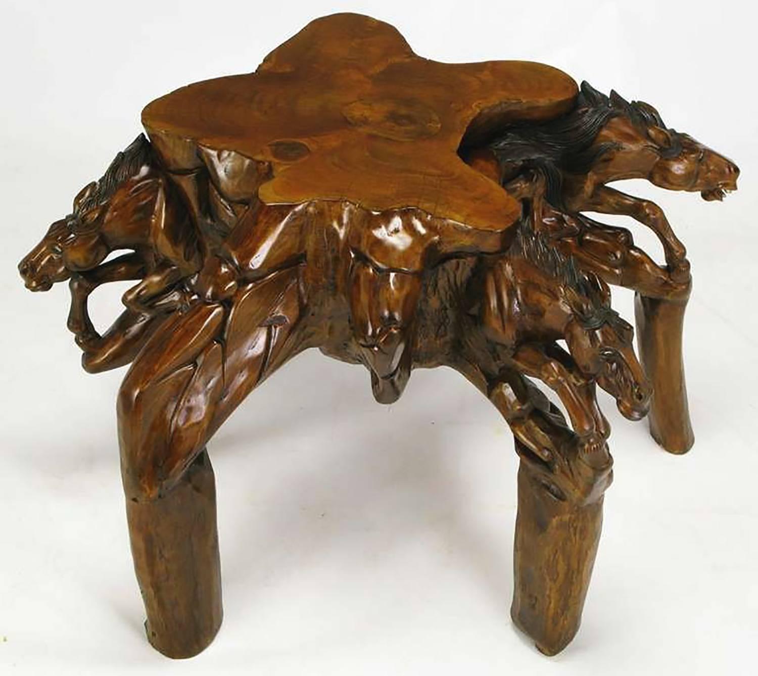 Verre Incroyable table basse en bois sculpté Equine en vente