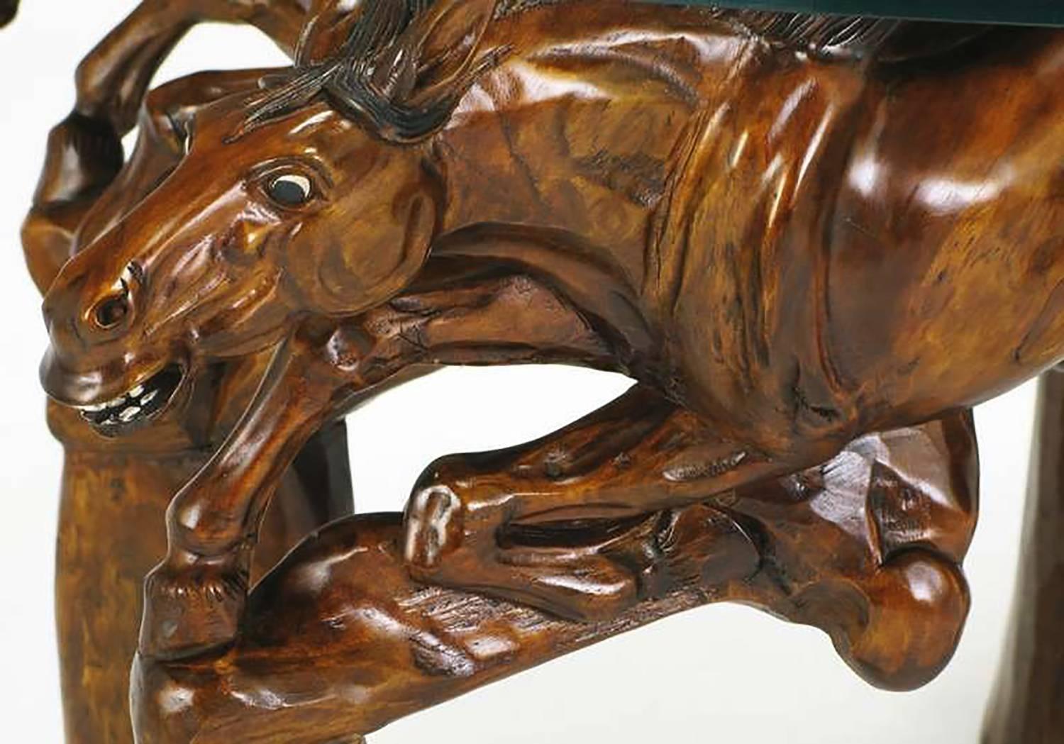 Late 20th Century Incredible Equine Carved Wood Coffee Table For Sale