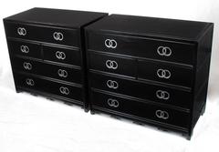 Pair of Ebonized and Silver Leaf Commodes by Baker