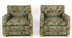 Pair of 1940s Sled-Base Club Chairs in Vivid Floral Upholstery