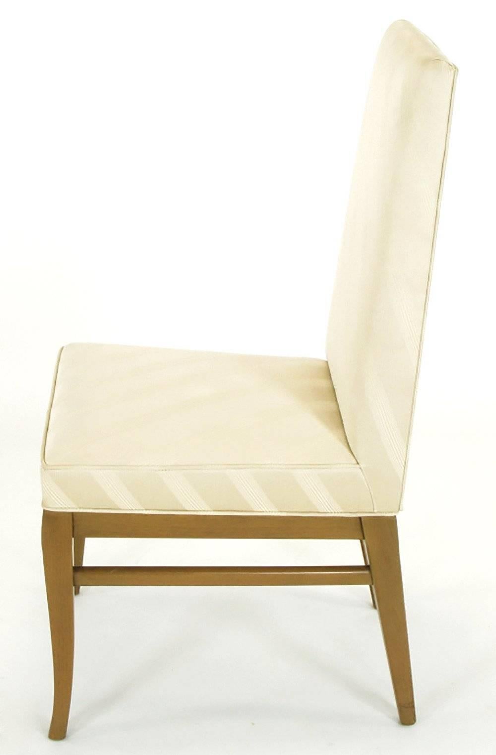 American Six Bleached Mahogany and Silk Upholstered Saber Leg Dining Chairs For Sale