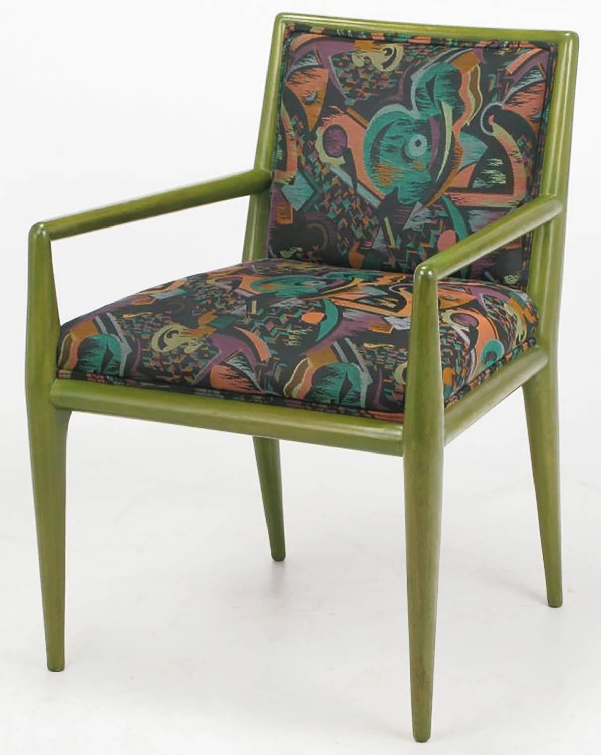 Four T.H. Robsjohn-Gibbings Moss Green Walnut Armchairs In Good Condition In Chicago, IL