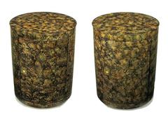 Pair of Custom Faux Tortoise Shell Cylinder Commodes
