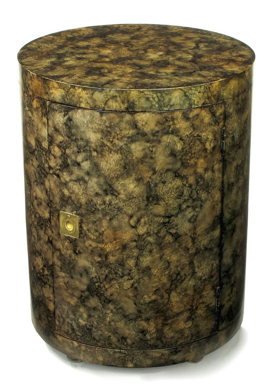 American Pair of Custom Faux Tortoise Shell Cylinder Commodes For Sale
