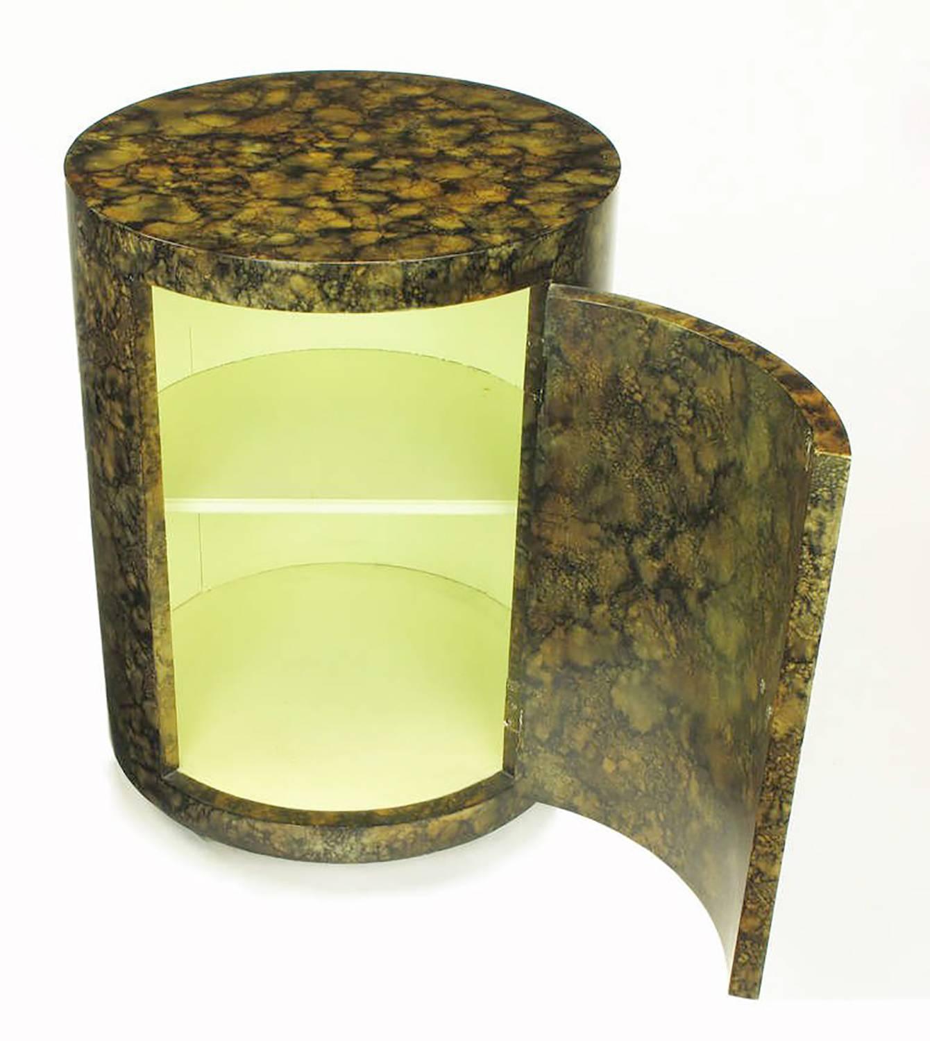 Late 20th Century Pair of Custom Faux Tortoise Shell Cylinder Commodes For Sale