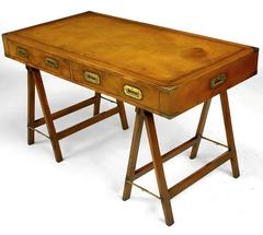 Early 1900s Campaign Desk with Tooled Leather Top
