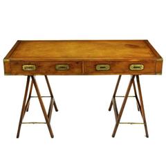 Antique Early 1900s Campaign Desk with Tooled Leather Top