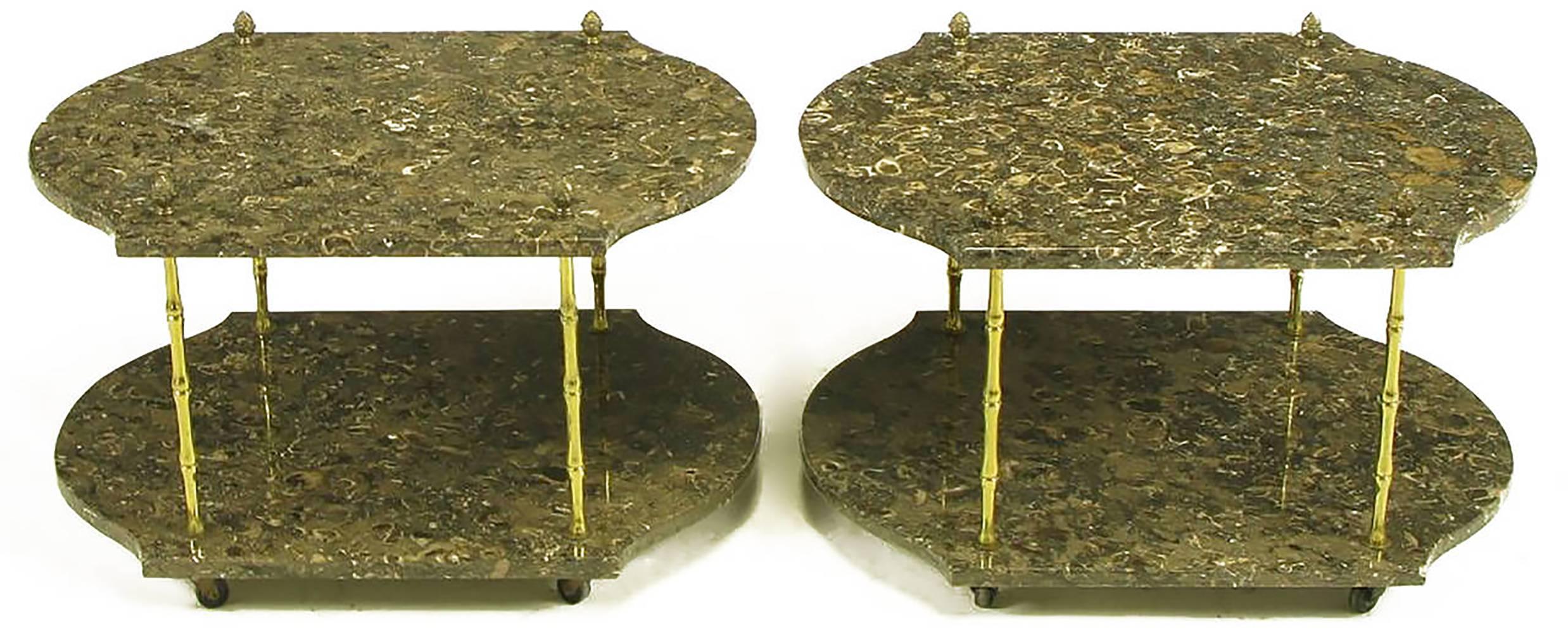 Hollywood Regency Pair of Italian Marble and Brass End Tables For Sale