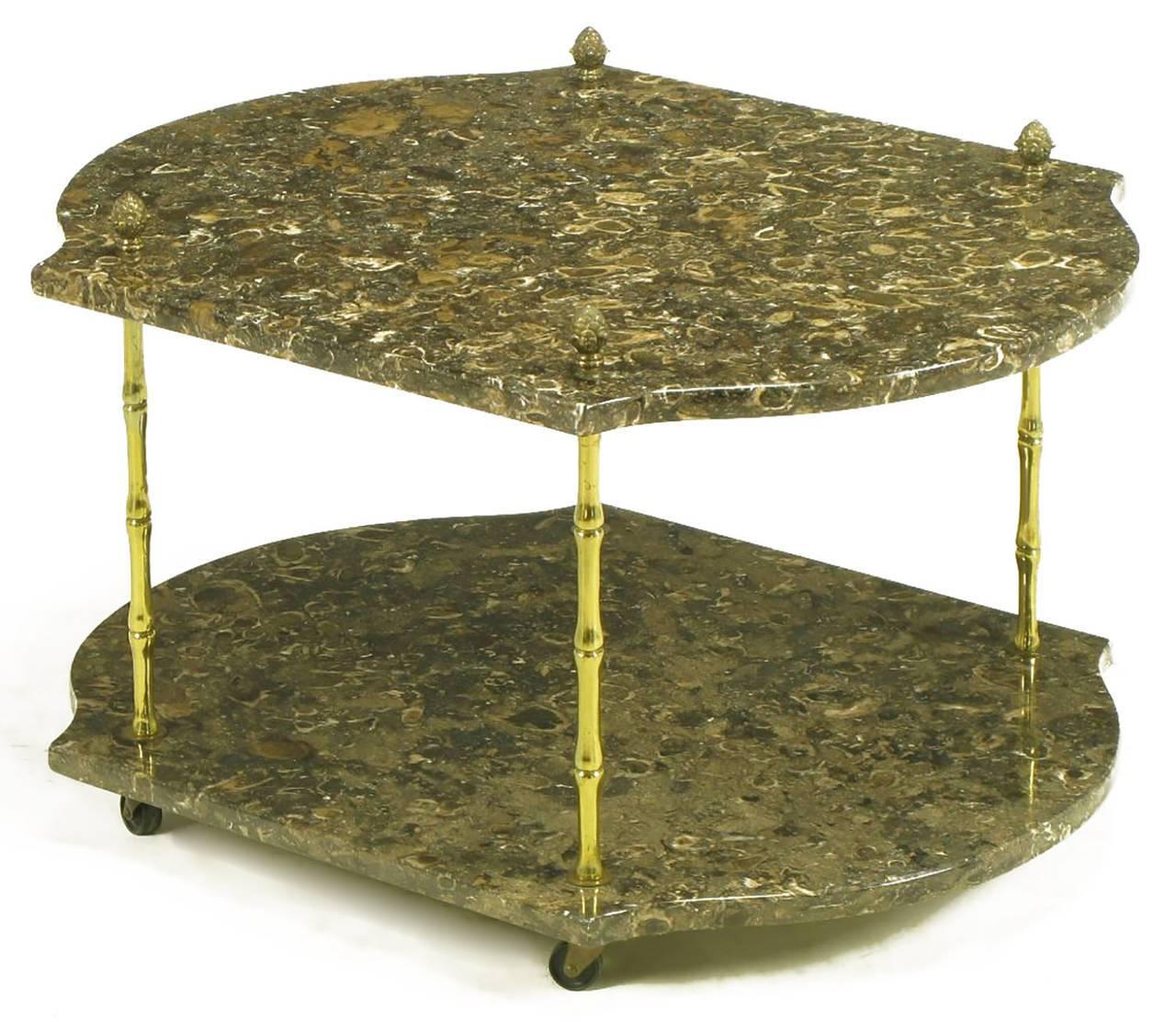 Mid-20th Century Pair of Italian Marble and Brass End Tables For Sale